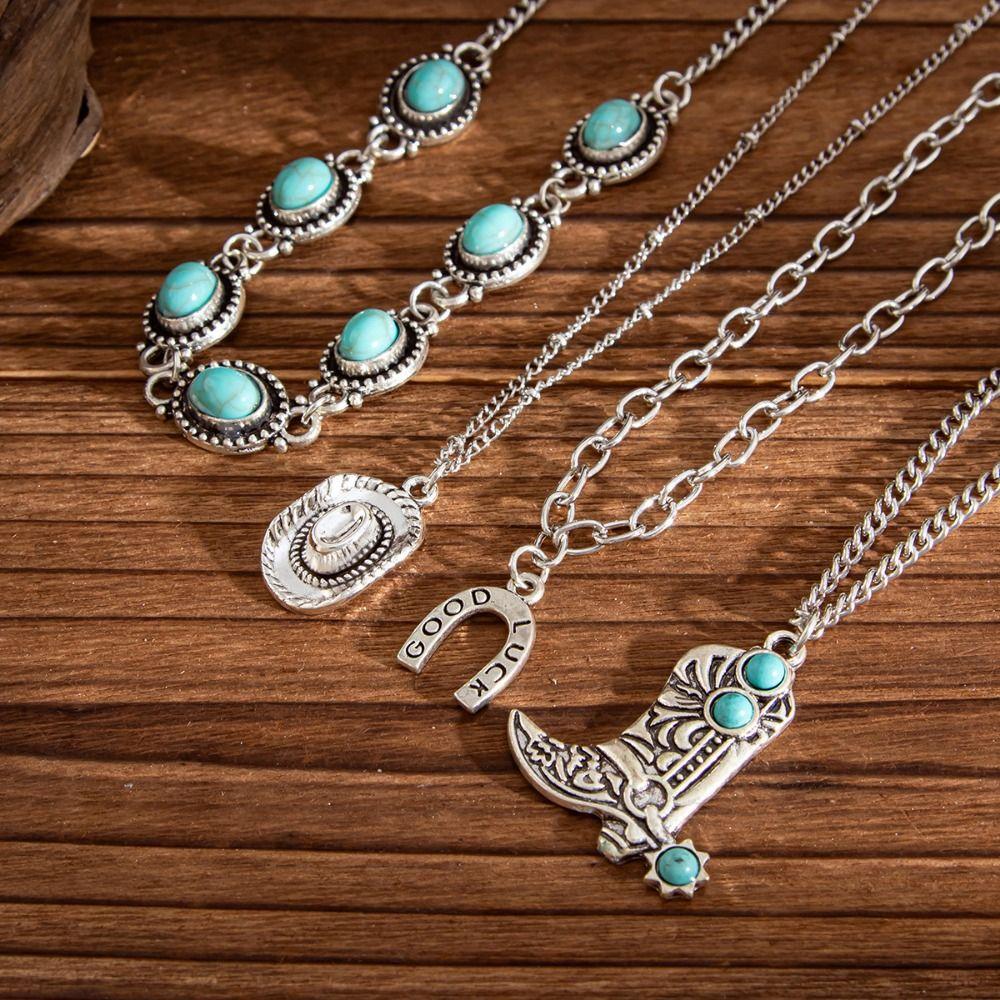 Bohemian Turquoise Chain Choker Vintage Multi Layer Necklace Vintage Pendant Necklace  Party