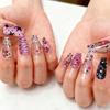 24PCS Y2k Dark Medium Square False Nails Black Lace Cross French Polka Dot Press on Nails 3D Metallic Silver Bow Heart Nail Tips