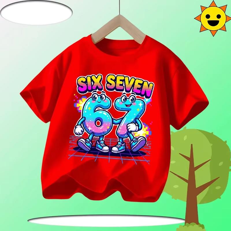 Kids Pink SIX SEVEN 67 Gradient Graphic TShirt Soft Cotton Cute Tee for Girlsdf0174