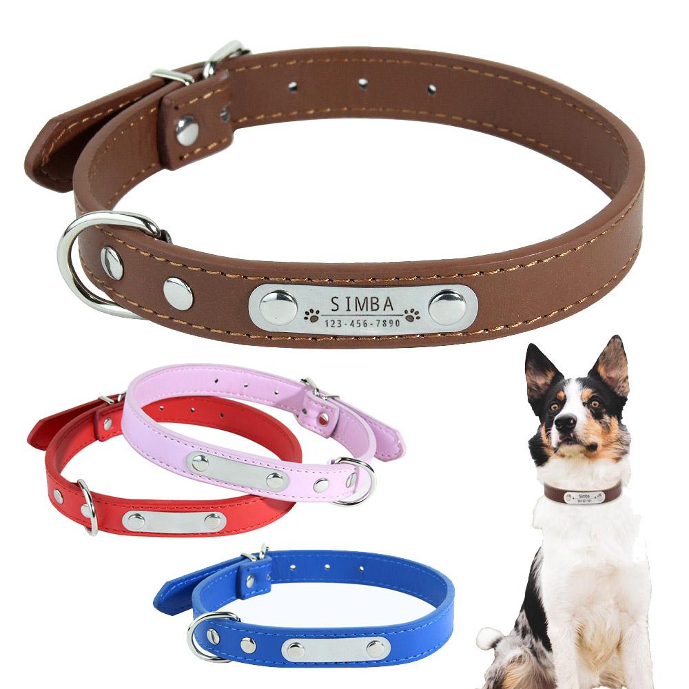 

Индивидуальный ошейник для собак из искусственной кожи, мягкие ошейники для собак, бесплатная гравировка имени для маленьких, средних и больших собак, регулируемый размер XS-XL XS