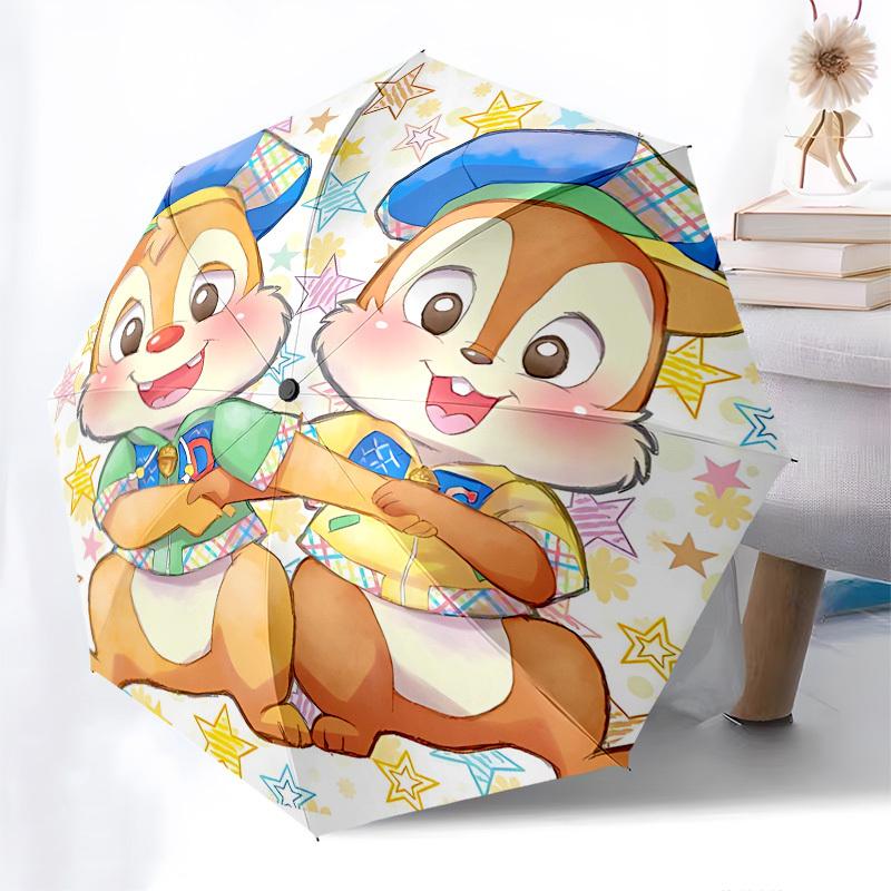Chip and Dale Themed Automatic Opening and Closing Umbrella, Brightly Colored 8-rib Portable Umbrella, Suitable for Men and Women, A Perfect Gift for