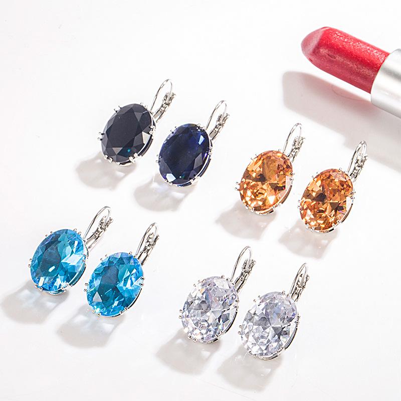 2026 Sapphire Purple Diamond Earrings Women's European and American Fashion Champagne Gold Egg Earrings Ear Hooks