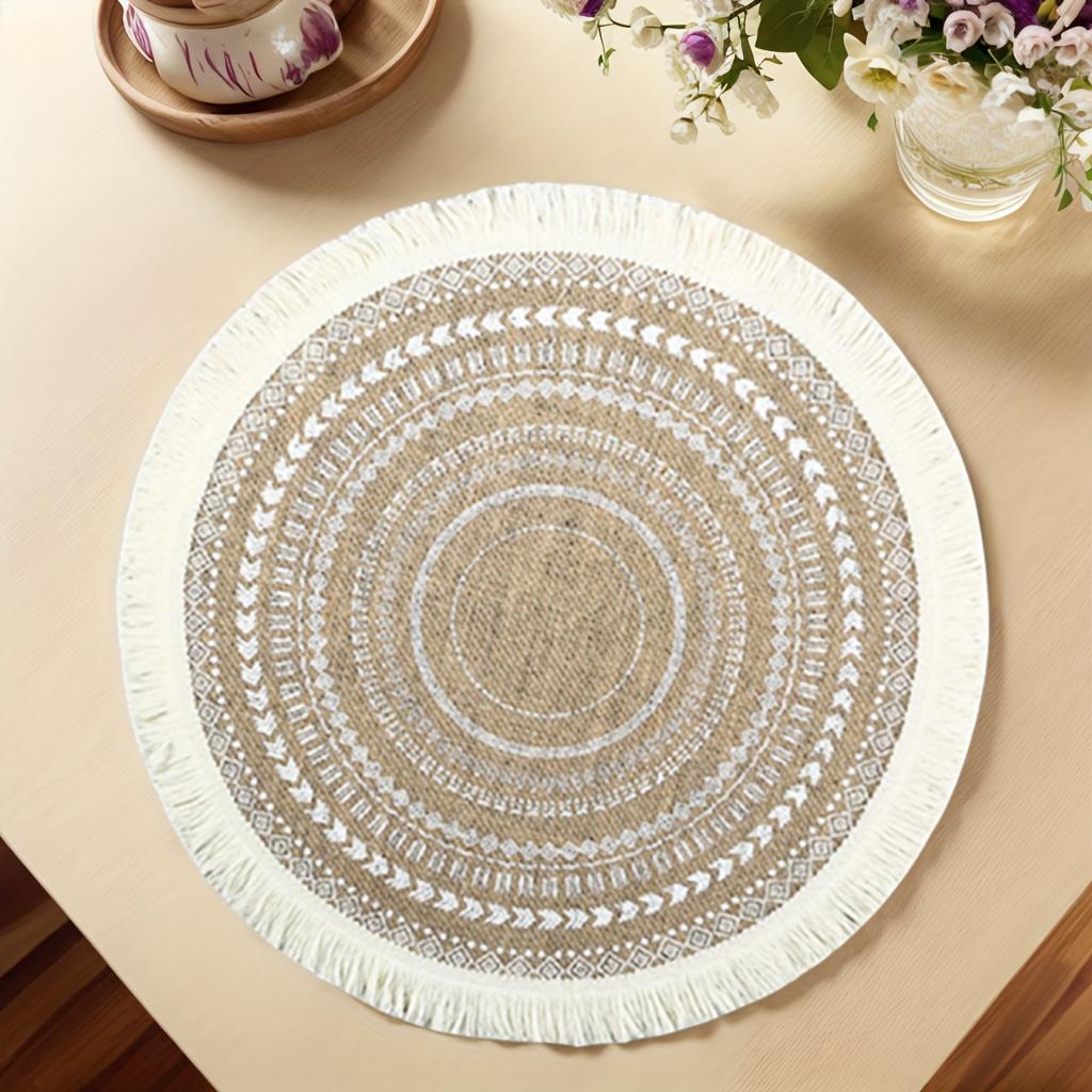 

1pc Round Table Placemats with Tassels Bohemian Style Woven Round Tassel Table Restaurant Kitchen Table Decoration L