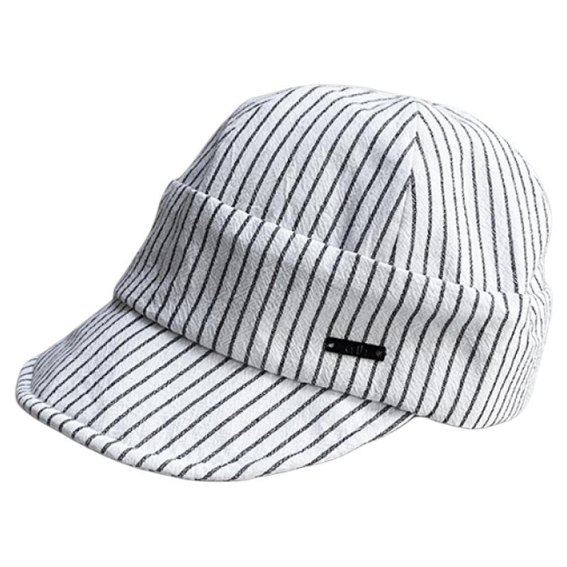 Internet Celebrity Literary Retro Striped Newsboy Hat Female Spring And Summer Breathable Thin Face Small Can Be Turned Along Duck Tongue Equestrian