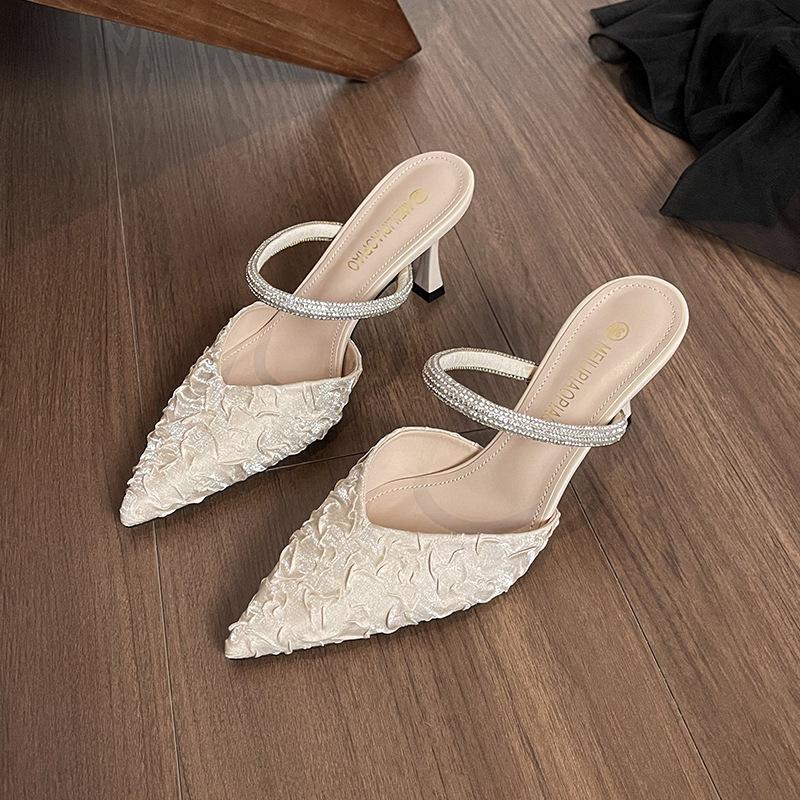 

Французские тапочки-мешки женские летние туфли с острыми краями и стразами фея ветер туфли-шпильки на высоком каблуке сандалии женские 34