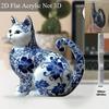 Elegante Blauw Witte Porseleinen Kat Acryl Bureau Decoratie, 2D Vlak Kunst Ontwerp, Boho Stijl voor Huis Kantoor Bar Cafe, Perfect Cadeau voor Kattenliefhebbers, Valentijn