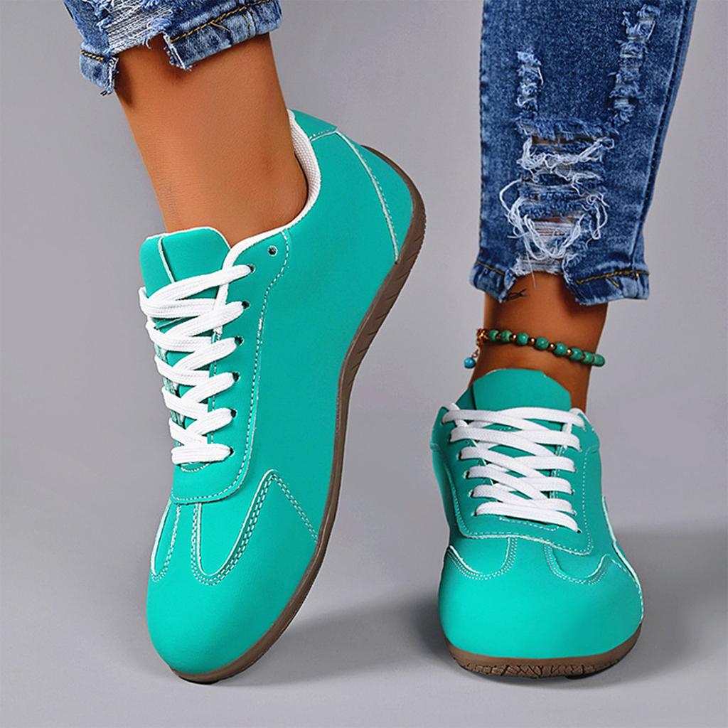 Damen Rund Zehen Schnürung Lässige Flache Schuhe Leicht Bequem Rutschfeste Sohle Langlebige Laufschuhe