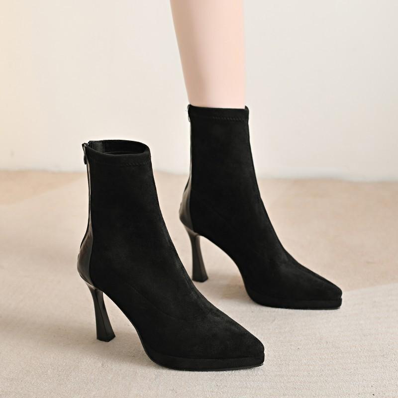 

Black Elastic Skinny Socks Boots Season Waterproof Platform Medium Tube Thin Heel Pointed Skinny High Heel Short Boots Women 42 чорний