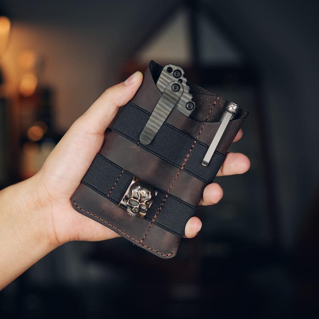 VIPERADE PL5 Organizator de Buzunar EDC de Buzunar cu Patch DIY Pungă EDC din Piele cu 3 Buzunare pentru Depozitarea Uneltelor pentru Organizator de Transport Zilnic, Zona Bărbaților, (Maro