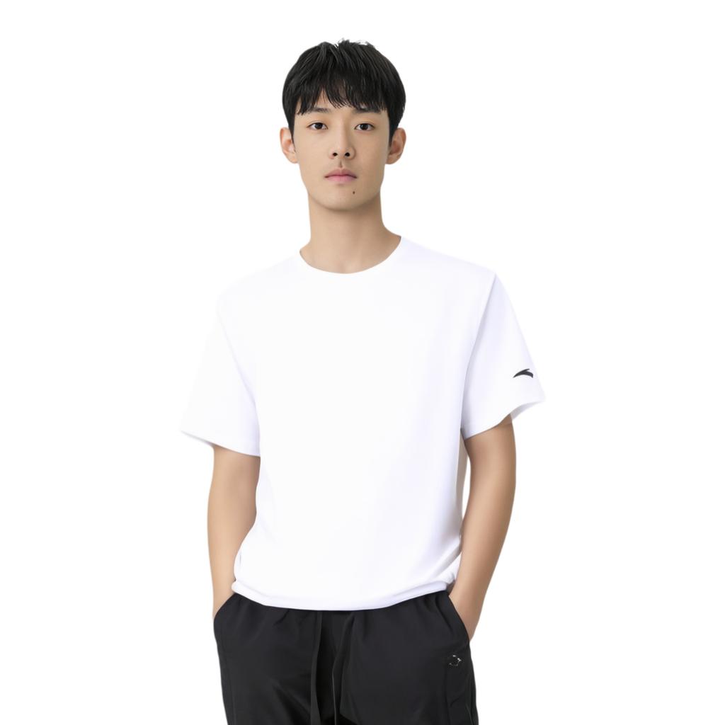 Anta Comfortable Simple Solid Color Round Neck Pullover Breathable Sports Short Sleeve T-Shirt Men Tops Pure-White 952527115-1