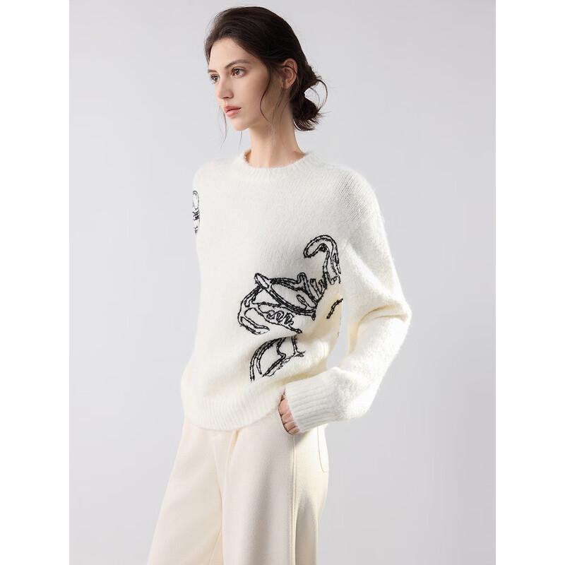 ELLE Women s French Style Embroidered Knit Sweater S
