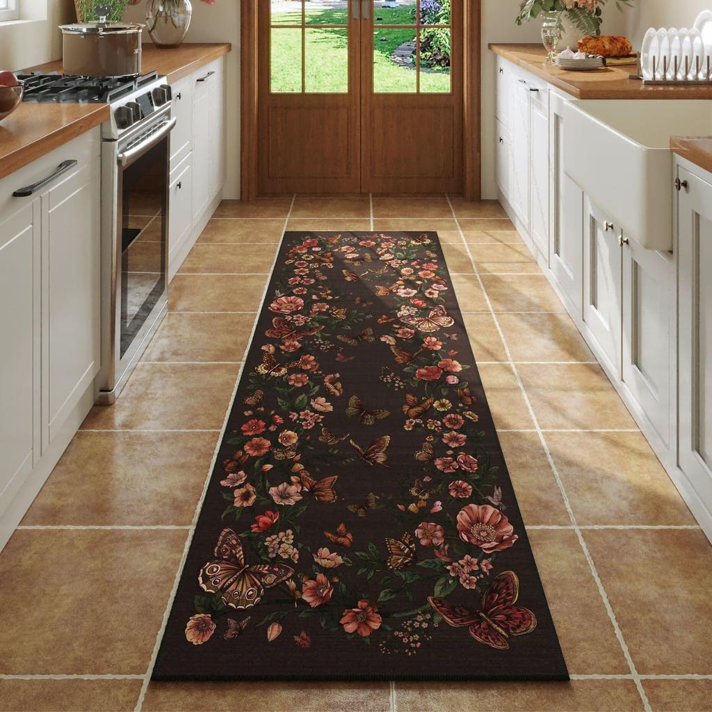 American-Style Floral Carpet, Moisture-Proof, Machine Washable, Hallway Rug, Bedroom Bedside Rug, Home Decoration