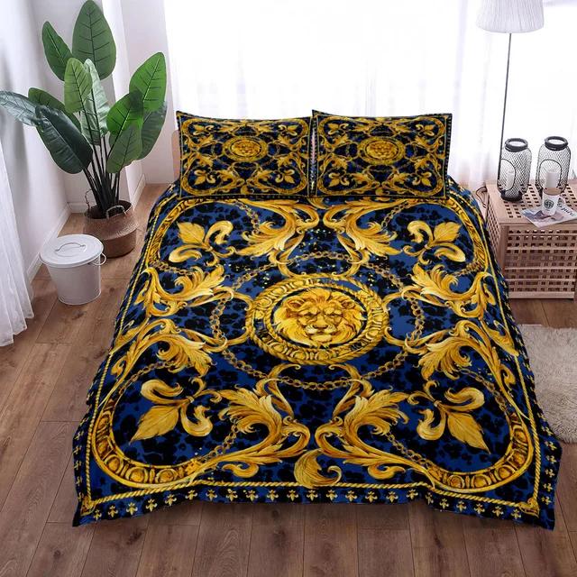 Luxury Baroque Pattern Bedding Set Golden Duvet Cover Set Twin Double Queen King Size Comforter Cover Set for Gift Bed Linen