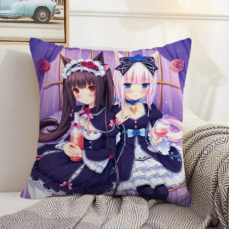 Nekopara 50x50 Cushion Cover 45 × 45 Decorative Pillowcase for Pillow Home Decor Car Decoration Pillowcases Bed Cushions Kawaii