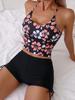 Printed Flower Tankini Set Girl Swimwear Strap Vest Bra Female Flower Shorts Bikini Drawstring Women Beachwear Set