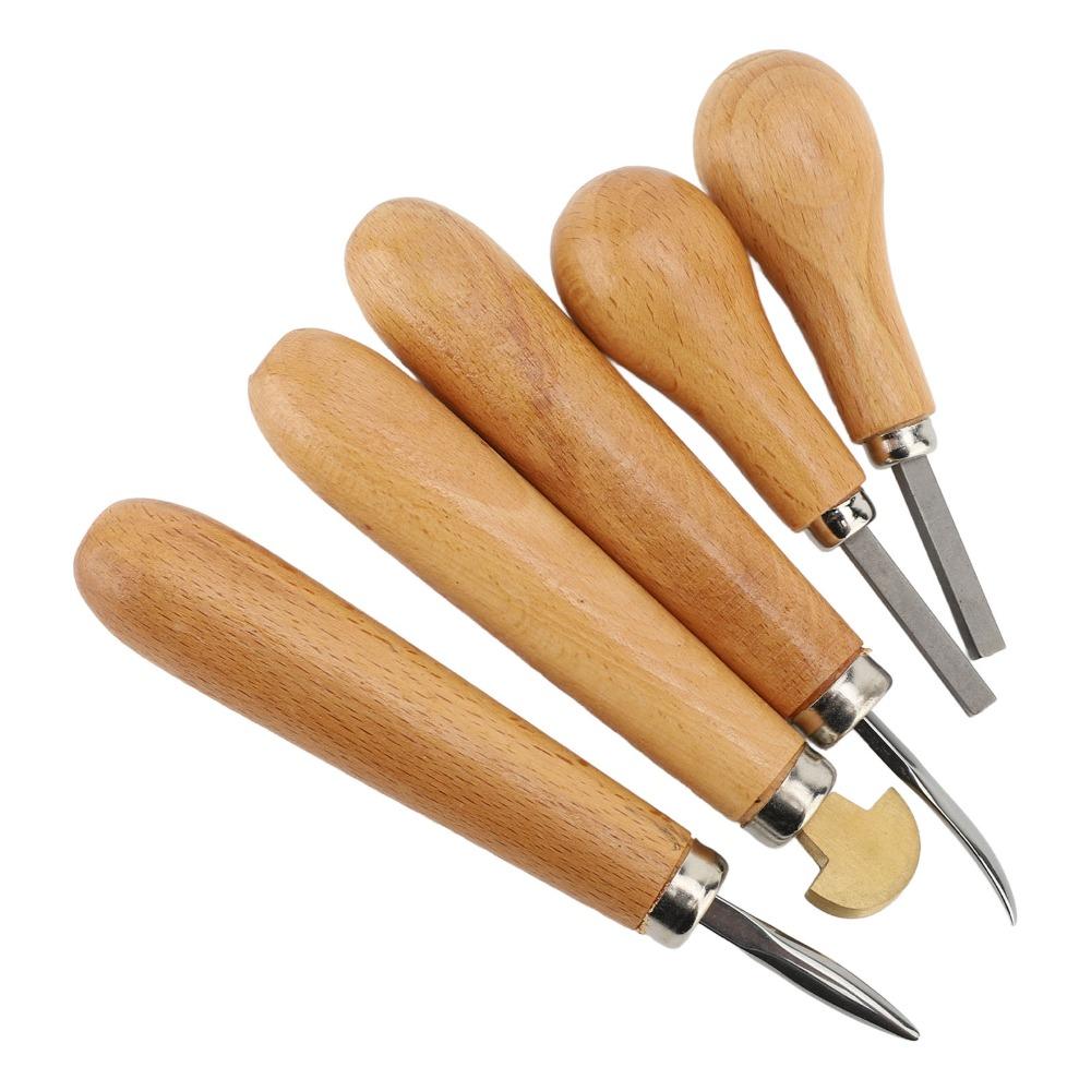 5Pcs Durable Tip Setting Tool Wood Handle Carving Chisel Long Use Prong Pusher Jewelry Making