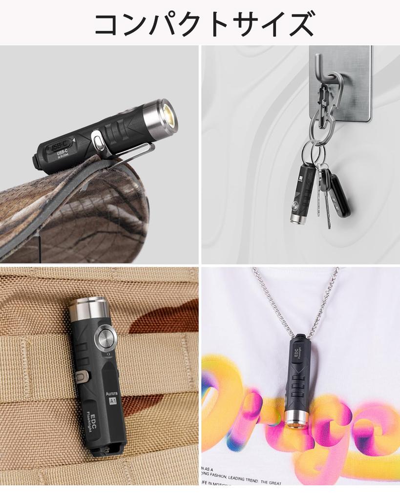 RovyVon Aurora A1 Bright 650 Lumens USB C Oppladbar liten nøkkelring lommelykt 4 lysstyrke Vann For utendørs lommelykt, lommelykt, moduser,