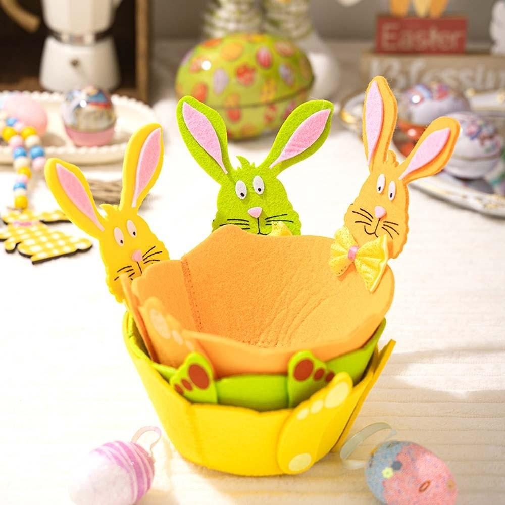 Sundries Container Case Metal Rabbit Candy Box Exquisite Cut Felt Bunny Basket Portable Small Easter Storage Case Children Gifts