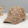 Damen Frühling Sommer Baseballkappe Mode Perle Strass Plaid Cap Mesh Atmungsaktiv Sonnenhut