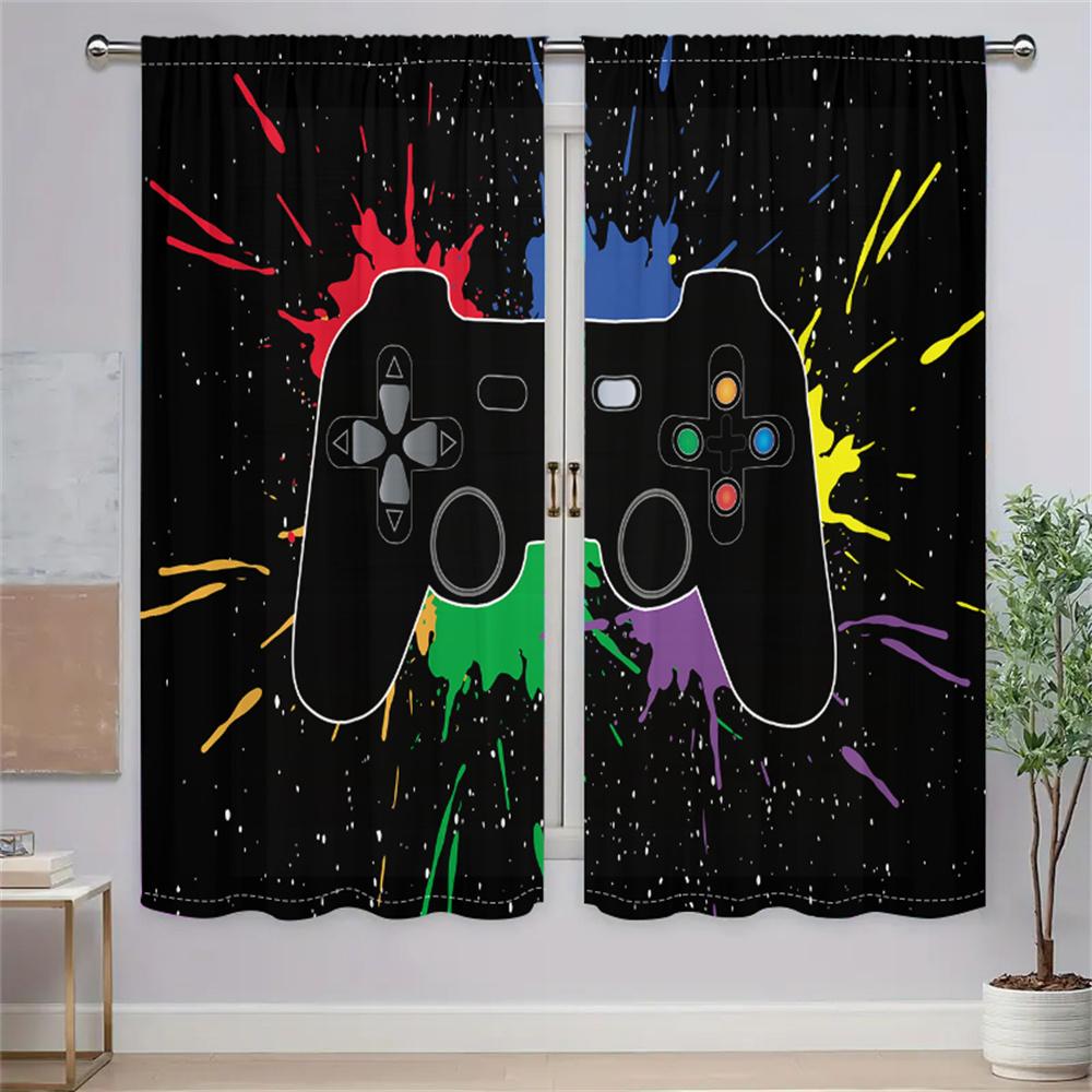 2 Pcs Game Controller Curtains Multicolor Graffiti Style Living Room Bedroom Window Decorative Curtains