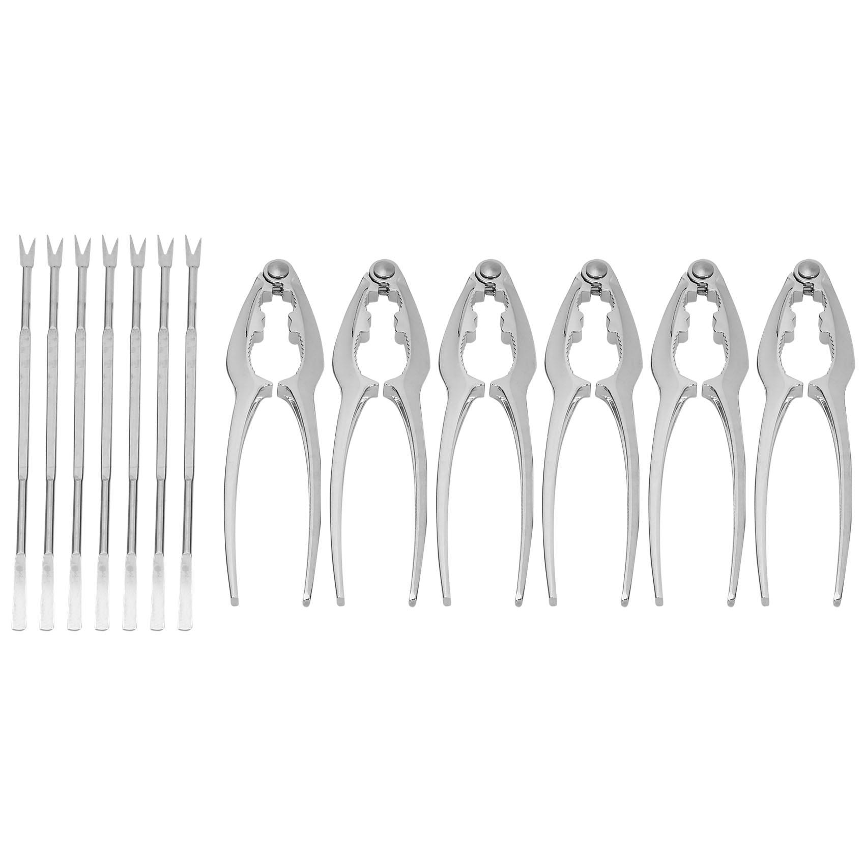 T02C!Seafood Tools Set Including 7 Forks And 6 Lobster Crab Crackers Nut Clip Nut Cracker Set Seafood Tool Kit Nut Cracker Tool серебряный