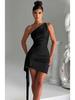 One-Shoulder Ruched Slit Satin Dress - European & American Summer Elegance
