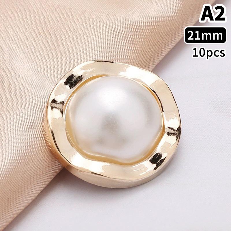 10 Stück 18/21/25mm Blume Perle Gold Kunststoff Schaft Knöpfe für Damen Bekleidung Jacke Pullover Nähzubehör Scrapbooking