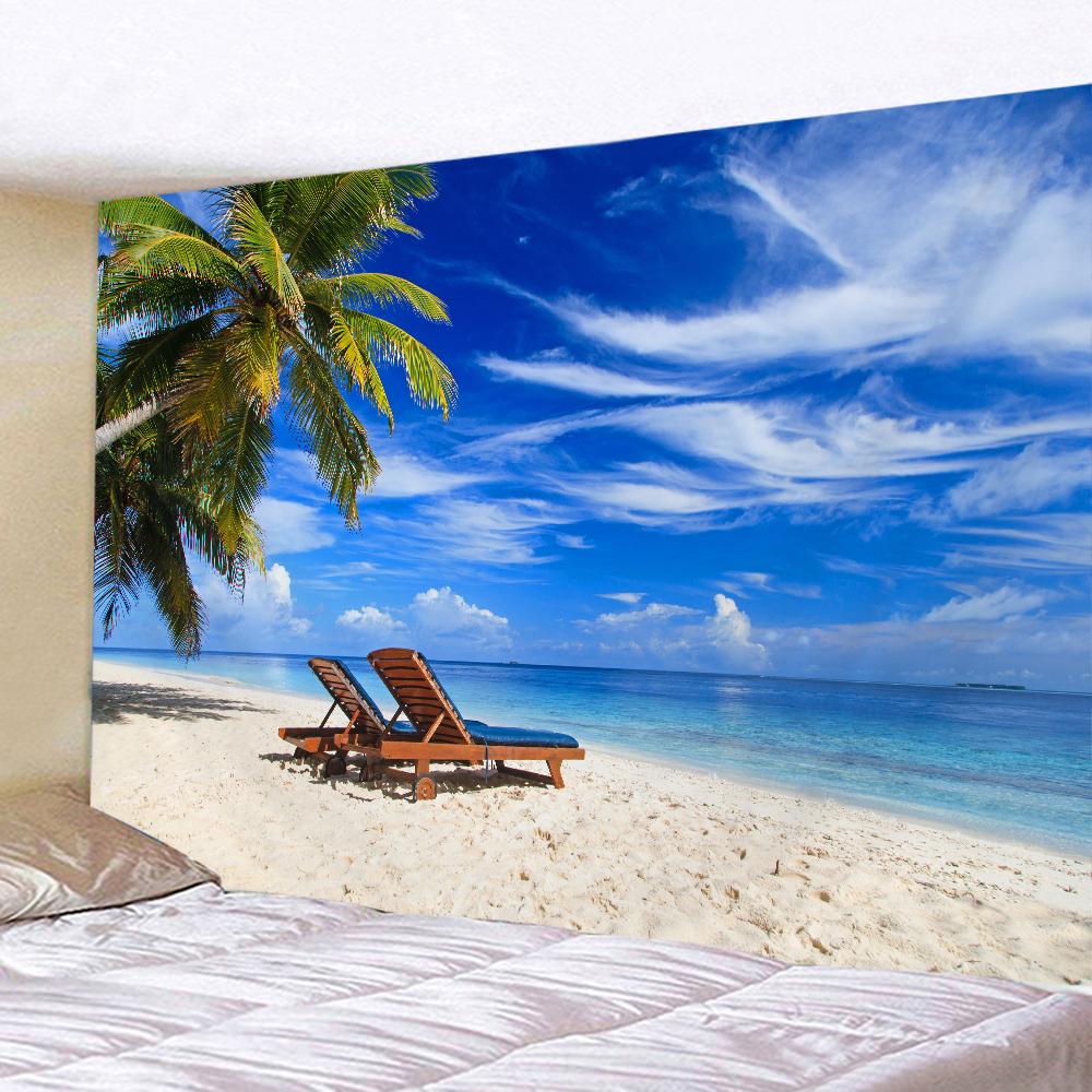 Beach Sunset Landscape Tapestry Wall Hanging Coconut Tree Printed Wall Art Hotel Room Decoration Items Aesthetic Dorm Home Decor