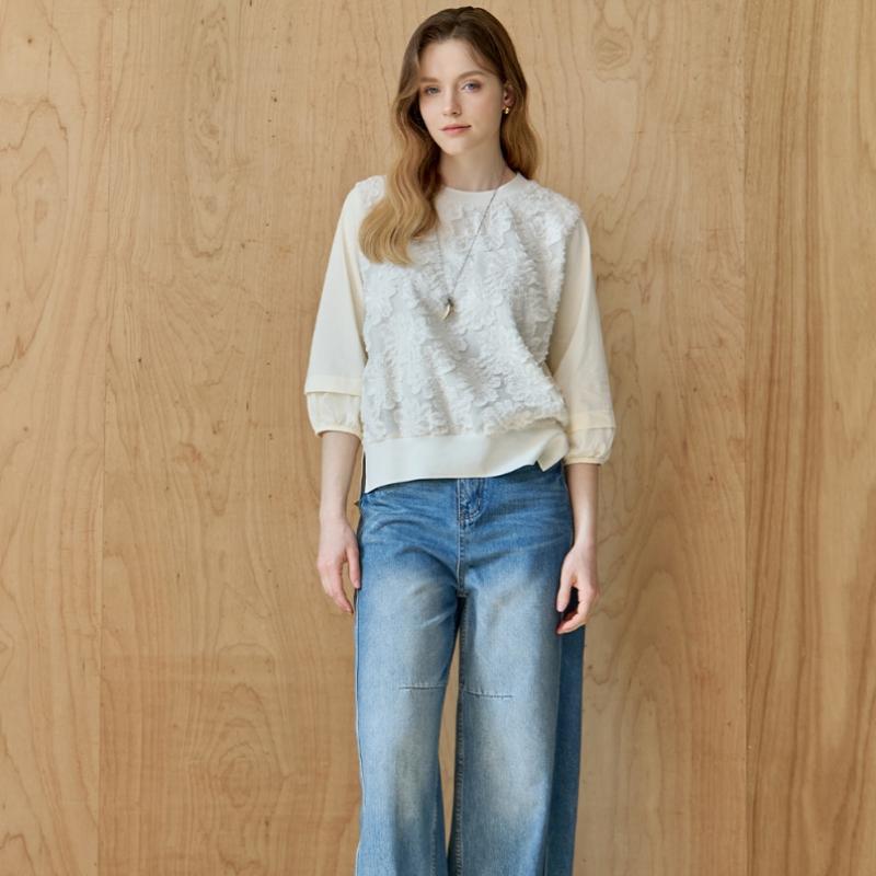 Maxza Fringe Flower Embroidery 7 Sleeve Blouse T shirT ze06qT012na