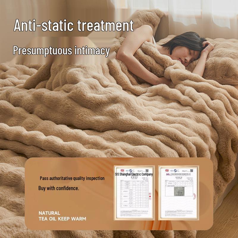 Pătură Groasă de Pluș de Iarnă din Blană de Iepure - Lână Moale Coral pentru Canapă, Pat sau Pui de Somn la Birou