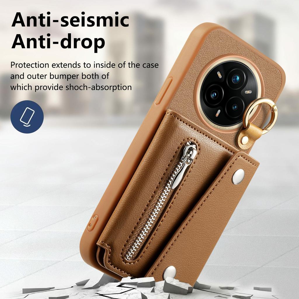 For Realme 14 Pro 5G Case D-Ring Holder Leather + PC + TPU Phone Cover with Wallet Kickstand