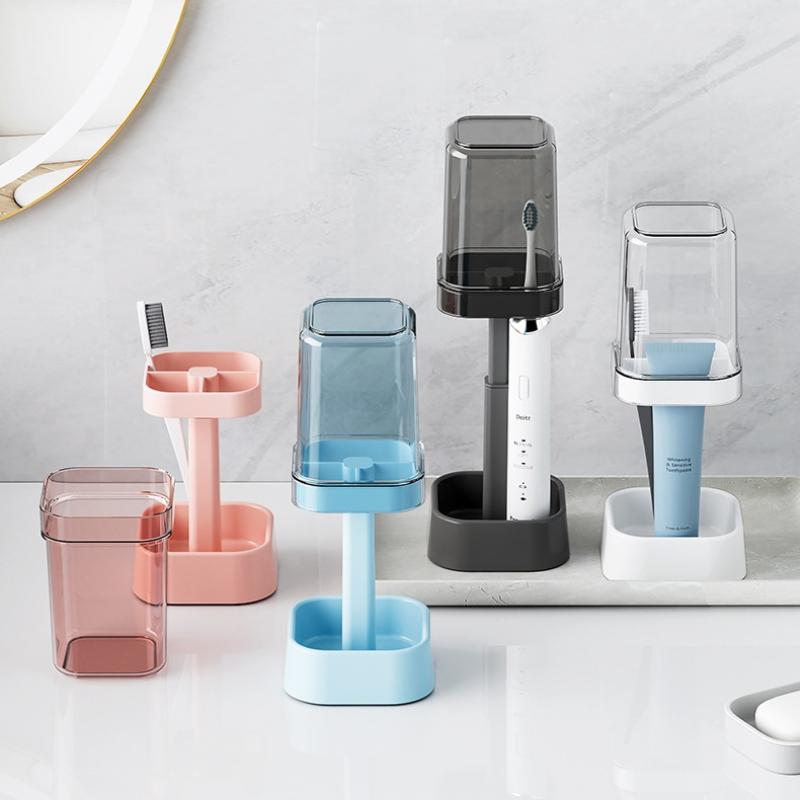 All-In-One Toothbrush Holder & Cup, With Cover. 16Cm, Organizes Brushes, Saves Counter Space