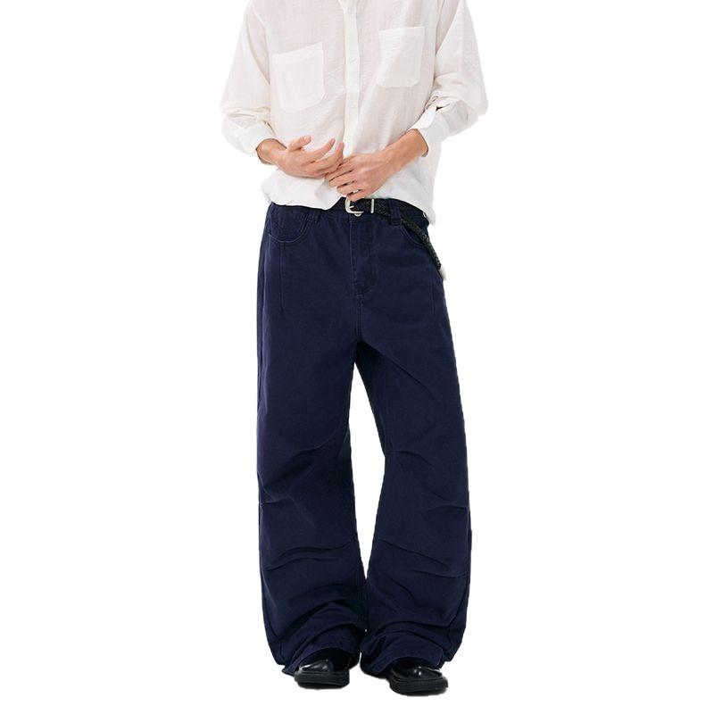 American retro trendy brand pleated design casual pants men's trend fashion loose wide-leg straight overalls