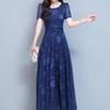 Summer New Women's Short Sleeve Printed Dress Slimming Waist Flared Long Skirt Korean Style Elegant Fashionable Casual Dress