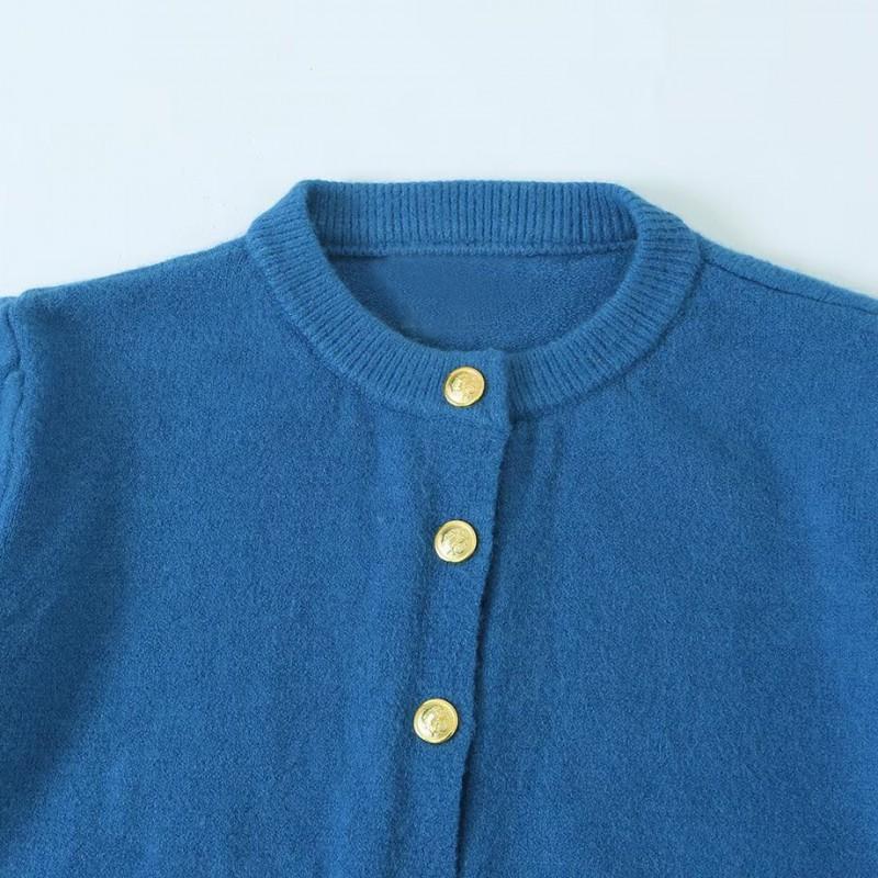 Womens 2026 Elegant Knit Cardigan Minimalist Fashion Small Fragrance Style Solid Color Round Neck Long Sleeve Single