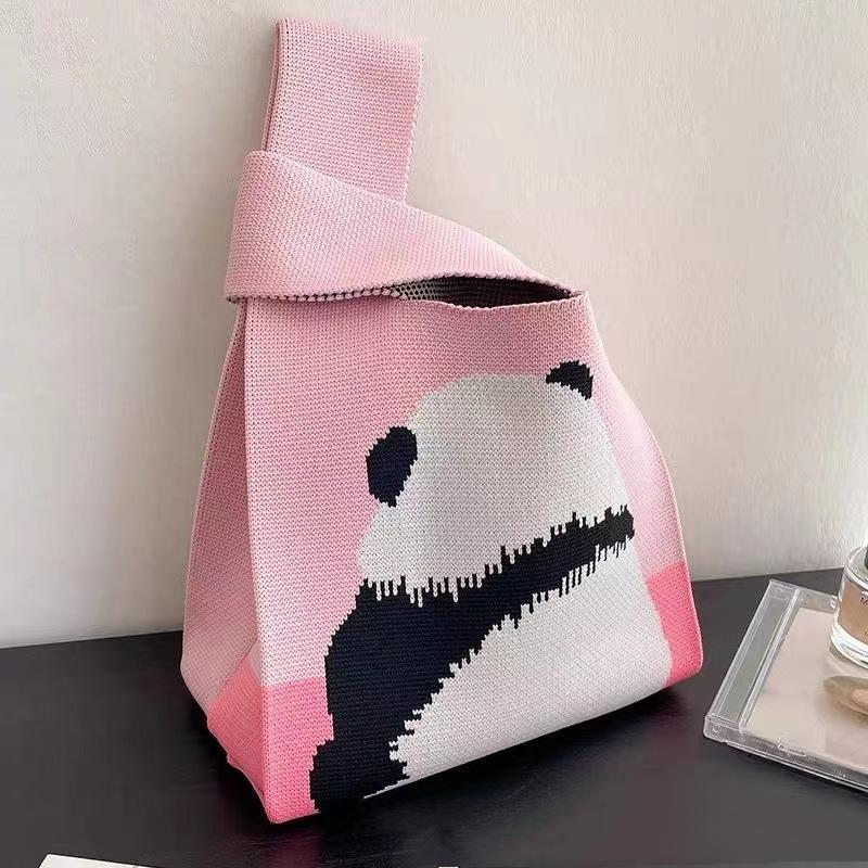 Women's Knot Wrist Bag Handmade Knitted Bag Portable Mini Striped Tote Bucket Phone Bags Large Capacity Autumn Winter Handbags