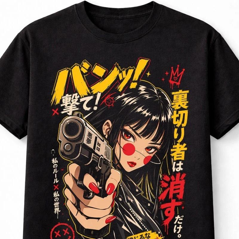 Anime Gun Girl Unisexga Japanese Graphic Cyberpunk Unisex TShirt S