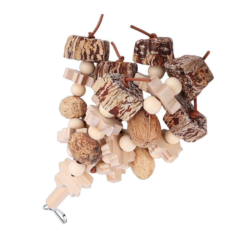 Wooden Parrot Chewing Toy Boredom Relieving Nuts Hanging Bird Foraging Chew Toy for Parrot Cage