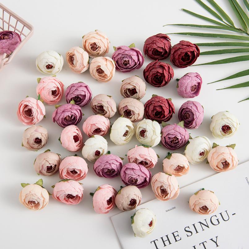 

100Pcs Silk Artificial Flower Tea Rose Bud Hotsale Christmas Outdoor UV protection Home Wreath Wedding Decorative party Diy Gift 50pcs сливовий