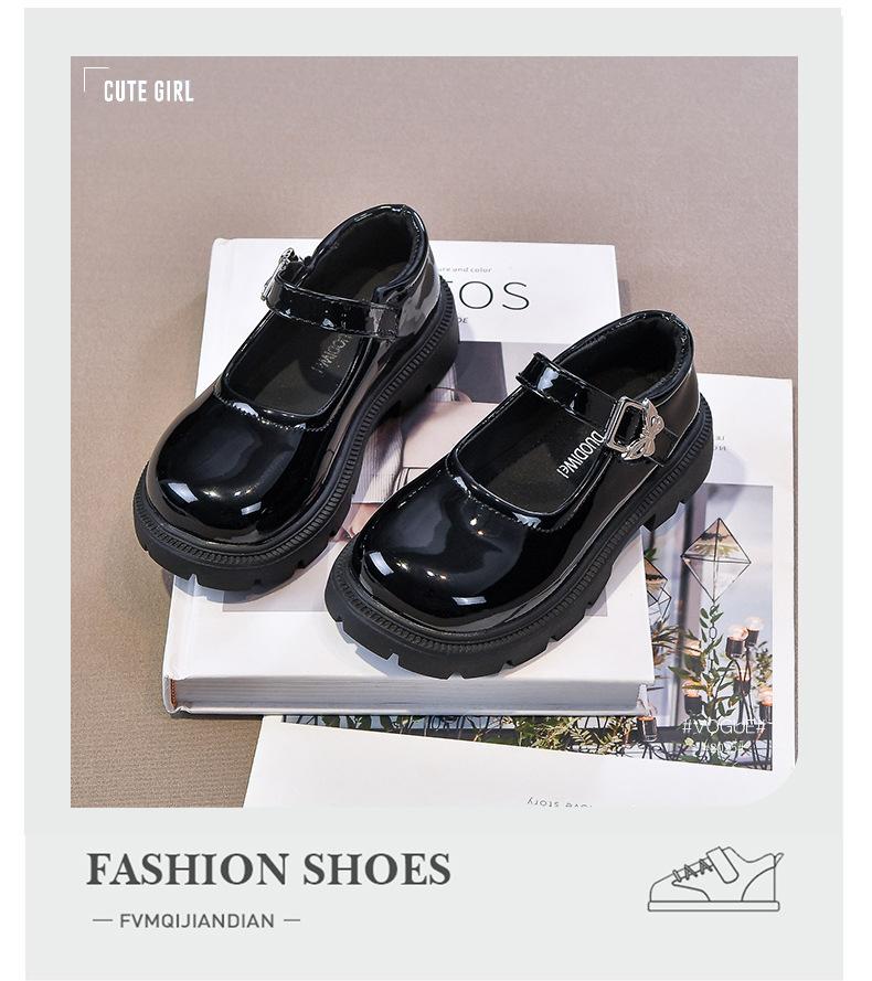 Dívčí kožené boty Mary Jane jednoboty 2025 jaro a podzim nové britský styl princeznovské boty černé s měkkou podrážkou dětské představení boty