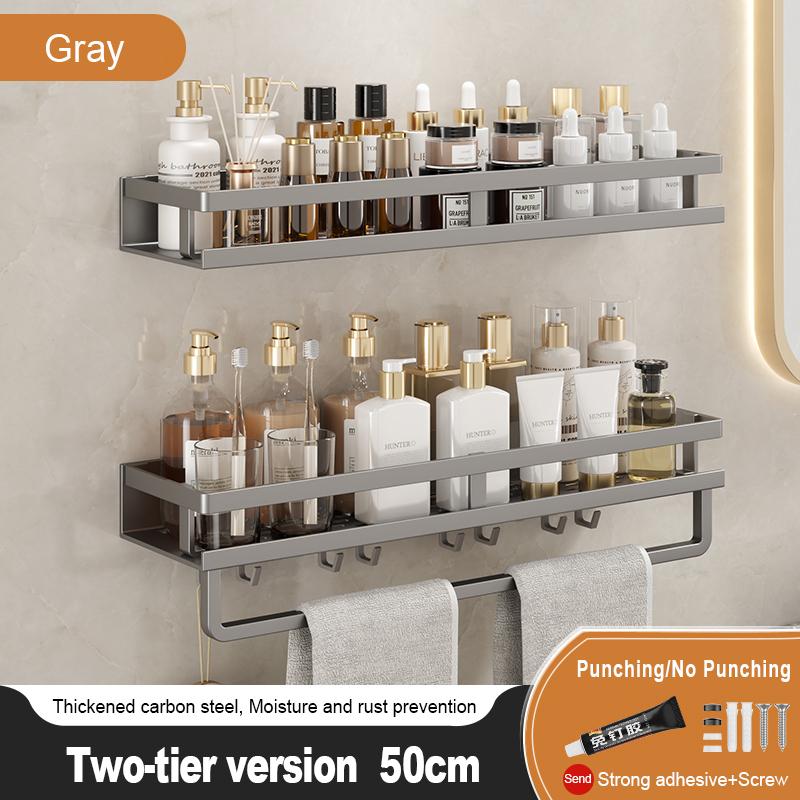 Bathroom Storage Rack Non Perforated Wall Mounted Towel Rack Bathroom Washbasin Cosmetics Storage Rack Wrought Iron Material