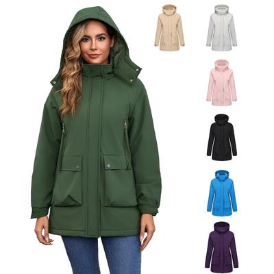 Womens Detachable Hooded Puffer Coat Thick Warm Winter Jacket Water-Resistant Loose Fit Mid-Length Cotton Filled Outerwear
