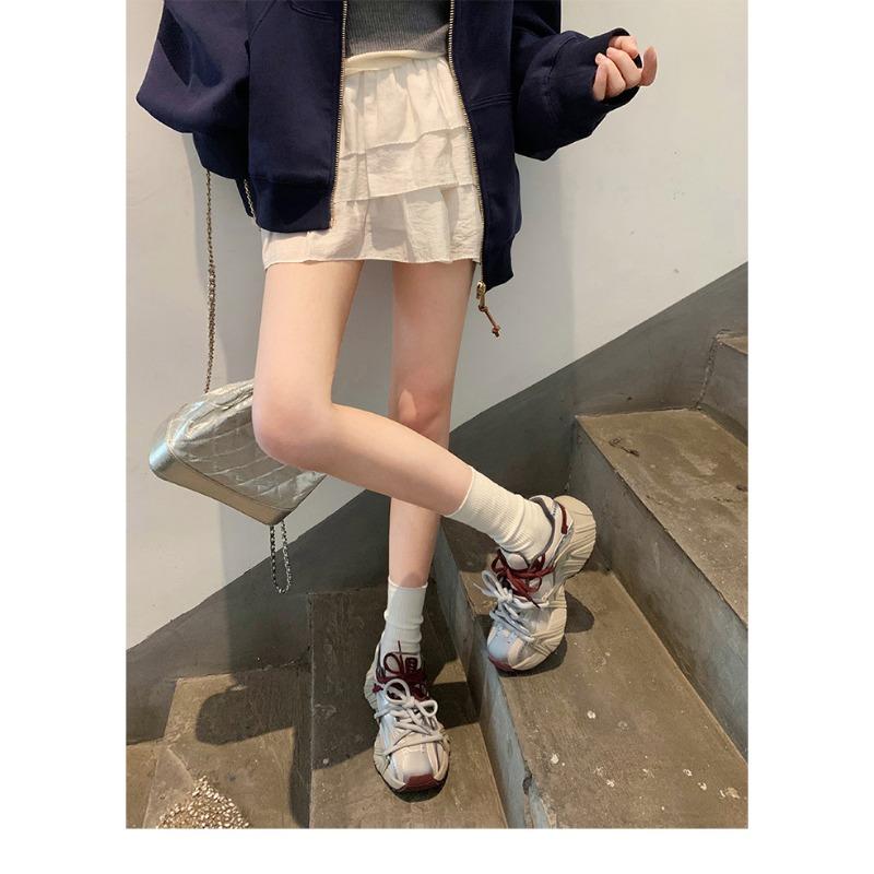 Sheepskin version~ fashionable mesh splicing thick-soled heightening sports and leisure shoes dad shoes women's new leather muffin shoes