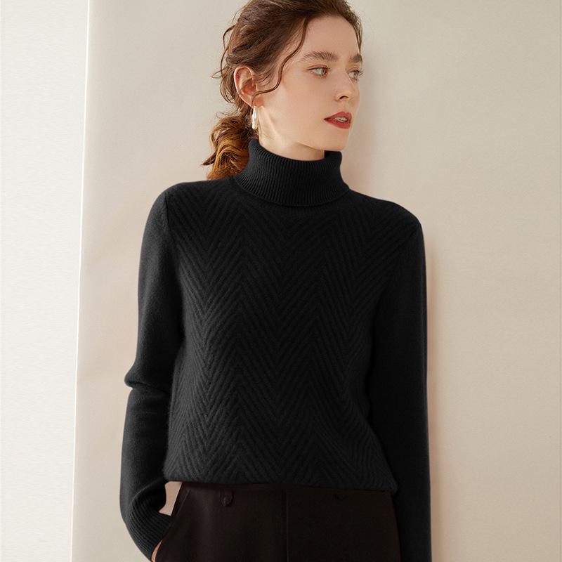Women's Plus Size High Neck Cashmere Cable Knit Sweater - Thick Loose Pullover for Autumn/Winter