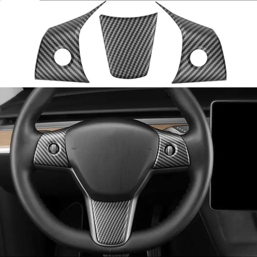 NEW Steering Wheel Trim Cover For Tesla Model 3/Y Interior Accessories Compatible With Tesla Model 3/Y Carbon Fiber Pattern