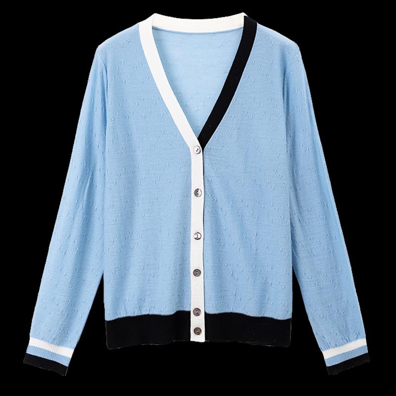 YLT Women's Color Block Knit V-Neck Cardigan