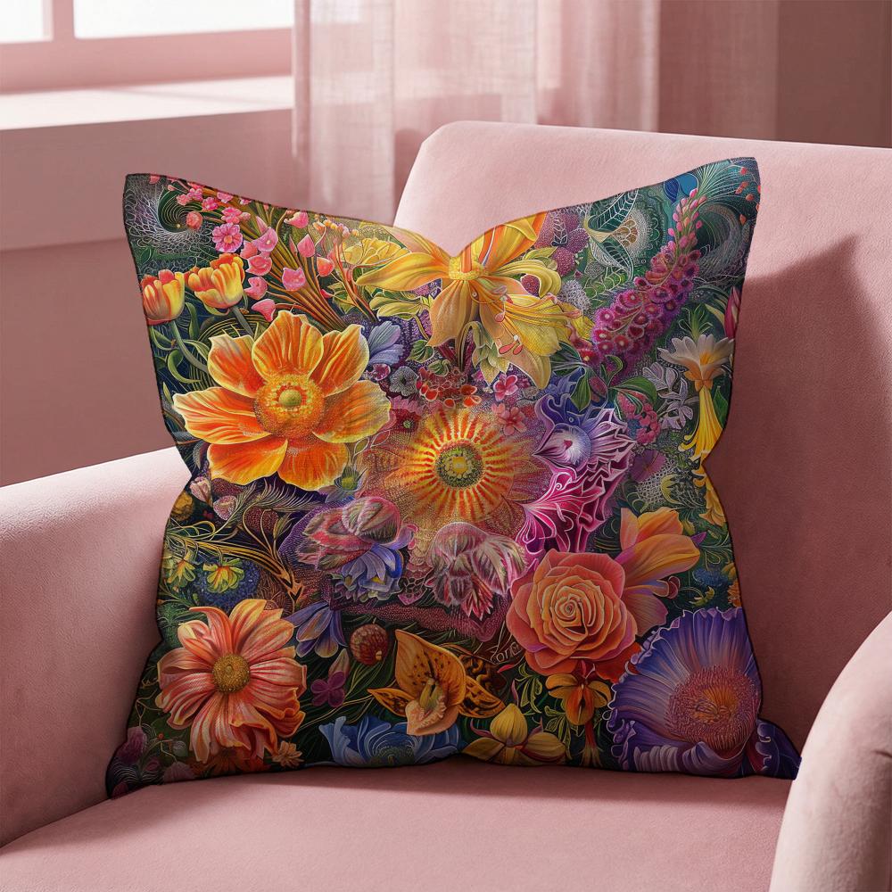 Stunning Colorful Floral Cushion Cover Multi-Scene Pillow Cover for Home & Car - Reversible, Soft & Durable for Daily Use