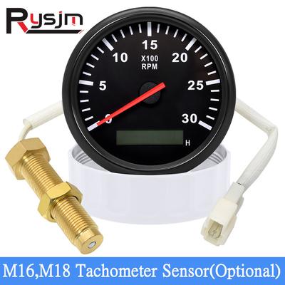 85MM 4000 3000RPM Meter Tachometer For Diesel Engine Tacho Gauge with Digital Hourmeter 16mm 18mm RPM Sensor(Optional)