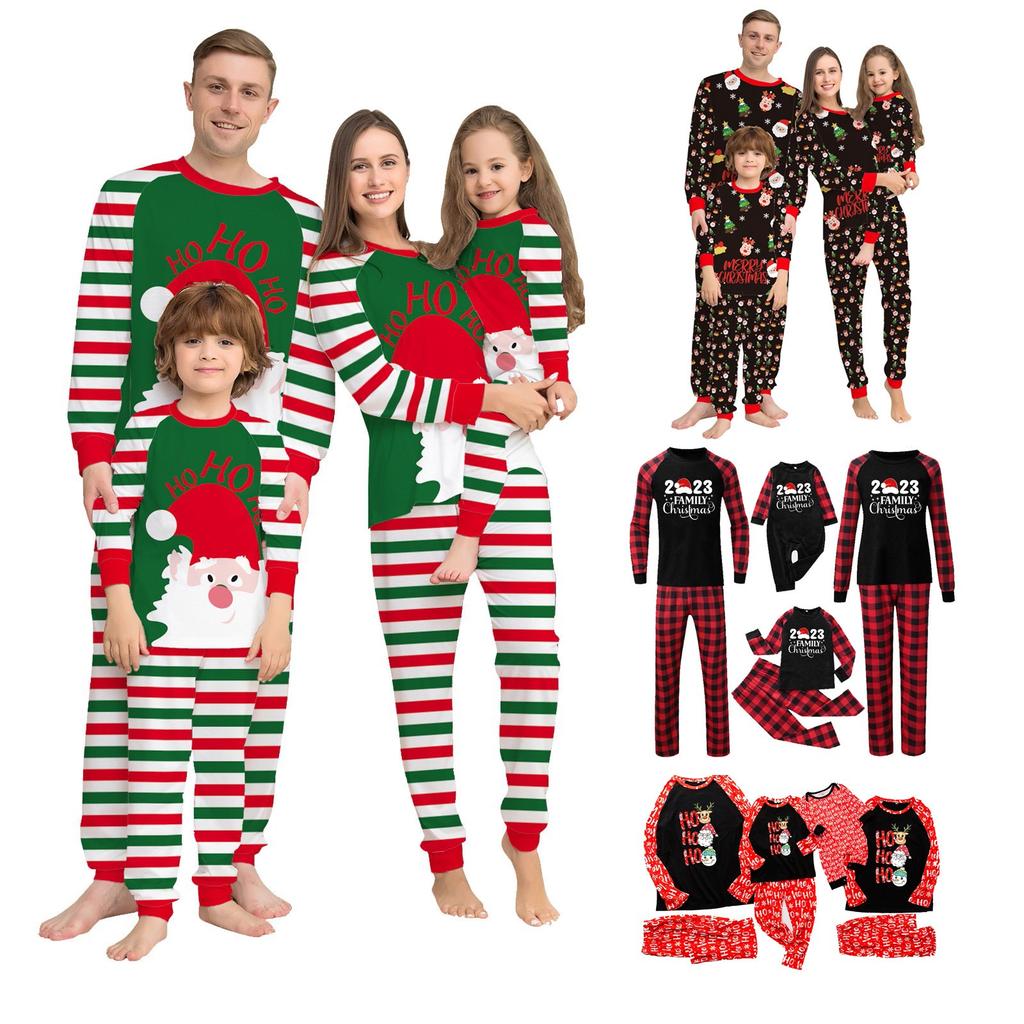 Christmas Woman Mom Printed Letter Top+Lattice Pants Xmas Family Clothes Pajamas