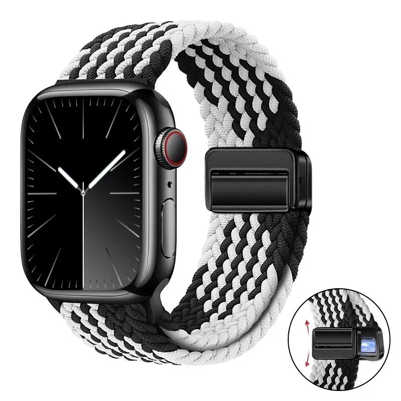 Magnetic Braided Loop Strap For Apple Watch Band 45mm 41mm 44mm 42mm 46mm Ultra 3 49mm Nylon Bracelet iWatch 11 10 9 8 7 6 5 SE